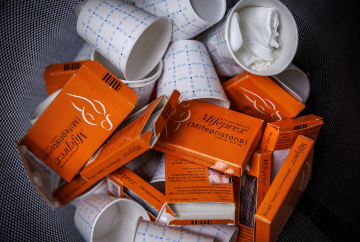 Used boxes of Mifepristone pills, the first drug used in a medical abortion, fill a trash can at Alamo Women's Clinic in New Mexico