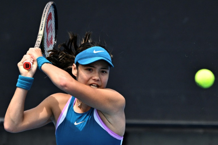 Britain's Emma Raducanu hits a return in her opening match in Melbourne