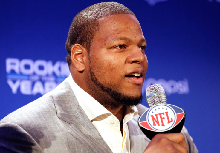 Suh of the Detroit Lions speaks after he received the Pepsi NFL Rookie of the Year award at a news conference in Dallas