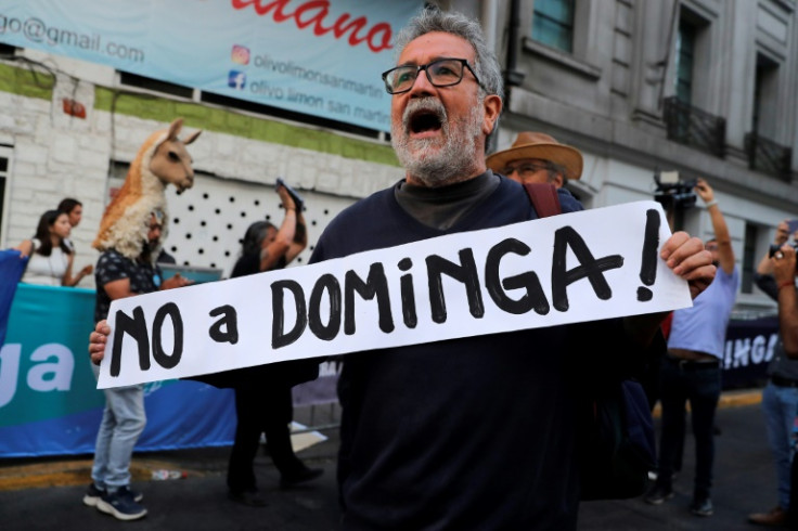 A Chilean voices his protest to the Dominga mining project in Chile on January 18, 2023