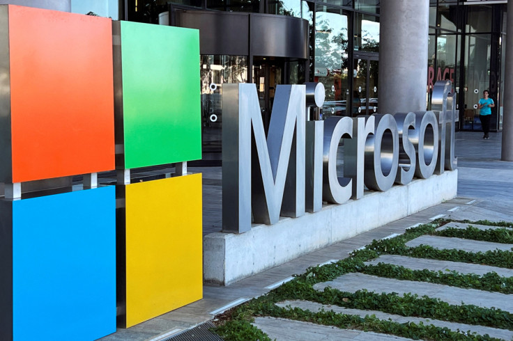 The logo of Microsoft is seen outside their offices in Herzliya