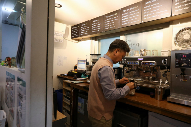 Cafe owner Ma Seung-duk works at a healing sleep cafe in Seoul