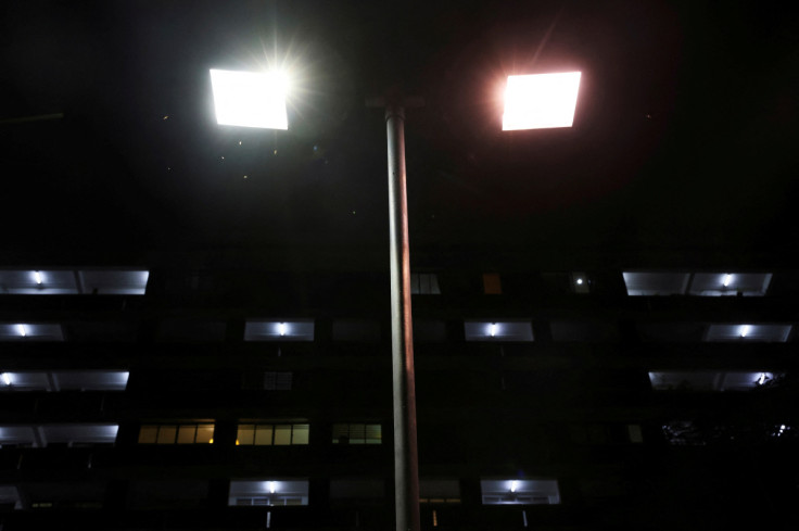 A street lamp is pictured near a block of public housing estate in Singapore