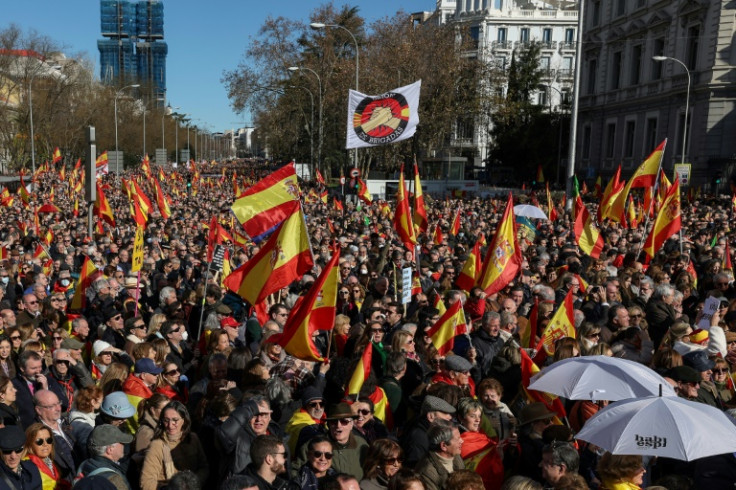 Protesters wave Spanish national flags at a Madrid protest against Spain's leftist government
