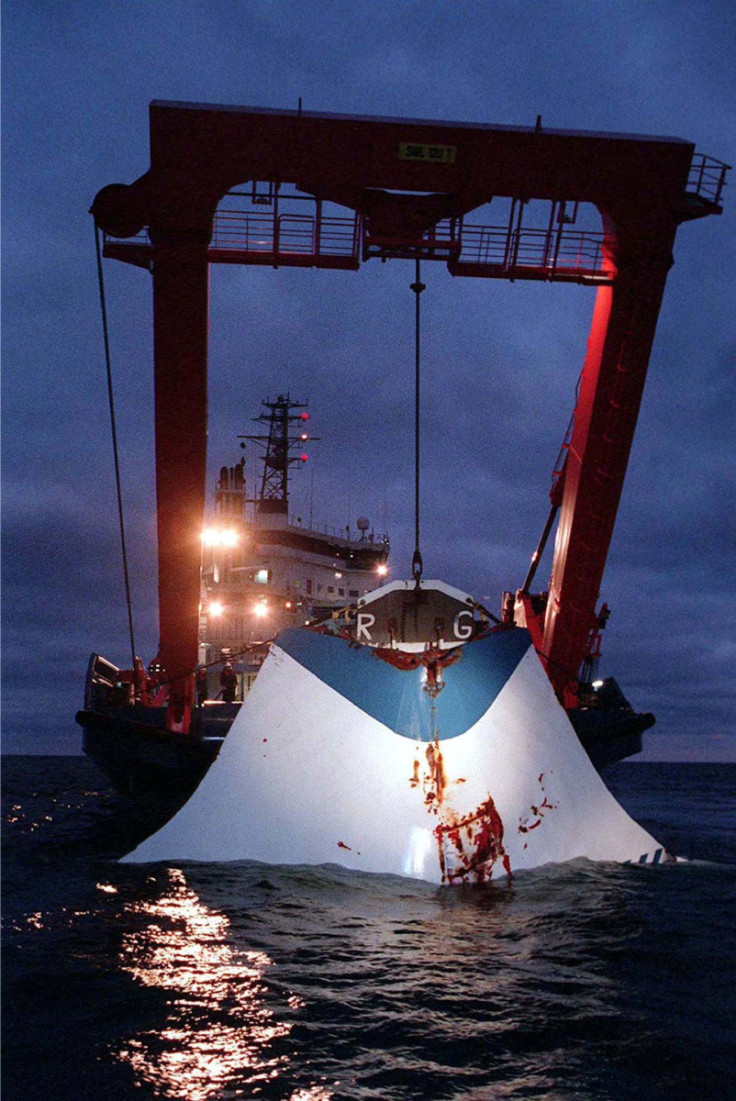 Bow door of sunken Estonia ferry is lifted from sea bed