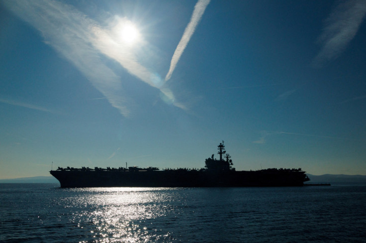 A view of Aircraft carrier USS George H.W. Bush (CVN 77) in front of port of Split