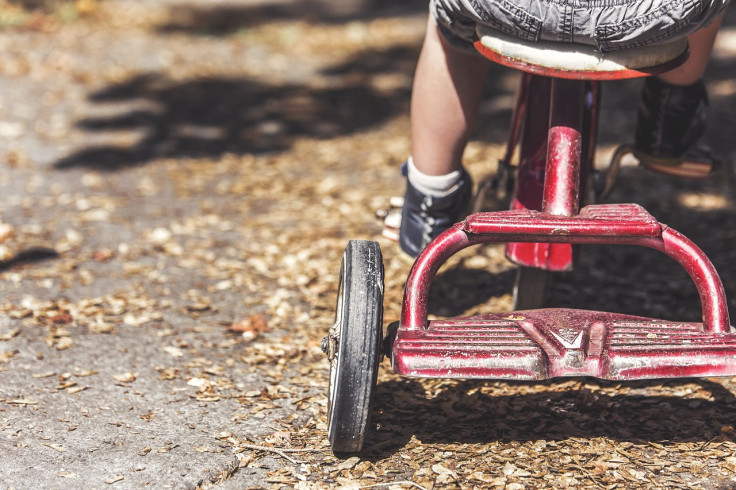 child, children, playing, outdoors, bicycle, tricycle, 