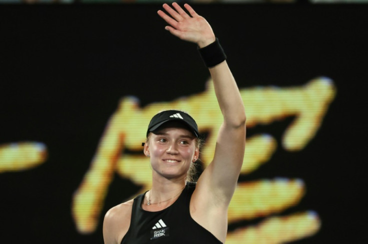 Elena Rybakina celebrates after victory against Latvia's Jelena Ostapenko