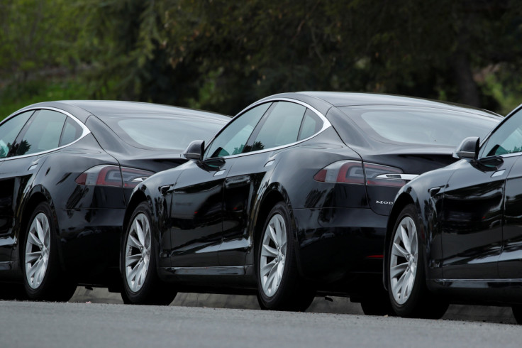 Tesla vehicles are shown at a Tesla service center in Costa Mesa, California