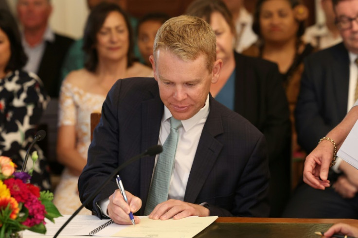 New Zealand's new Prime Minister Chris Hipkins is sworn in during a ceremony at The Government House in Wellington on January 25, 2023