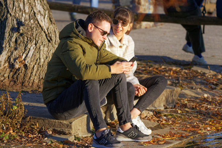 couple park fall autumn boy girl