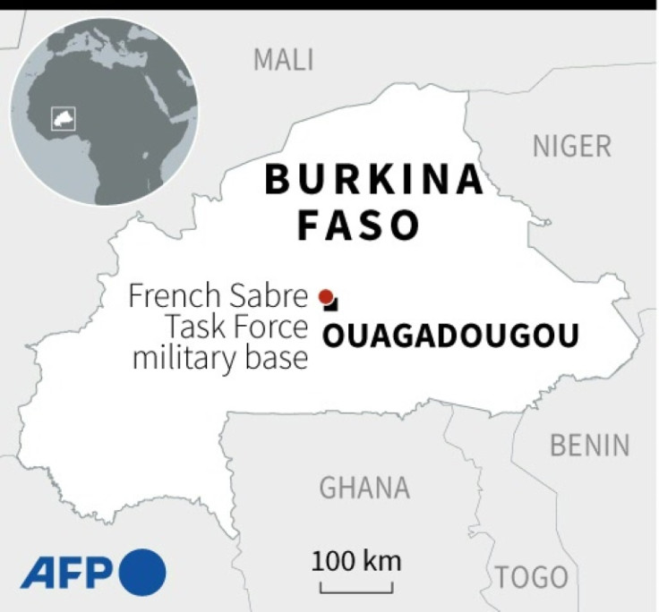 Map of Burkina Faso locating the French Sabre Task Force military base in Kamboinsin