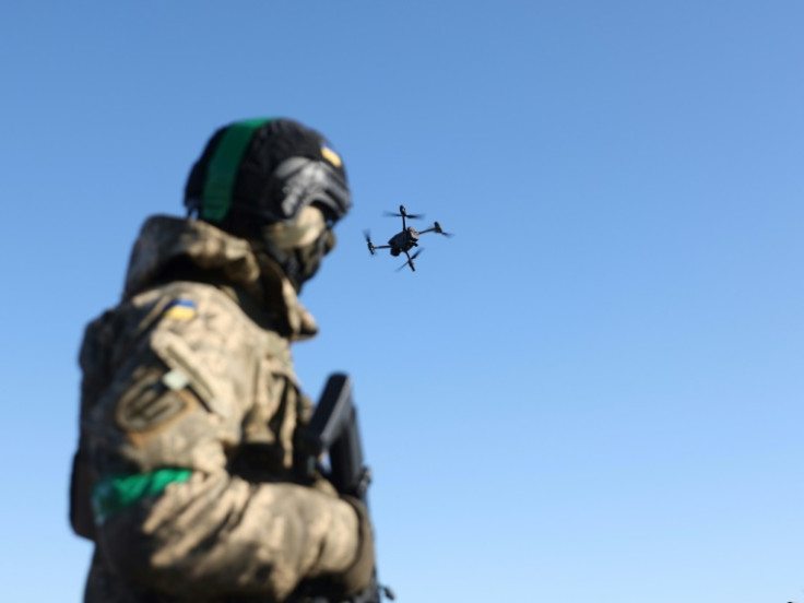 Ukrainian servicemen launch a drone not far from the Ukrainian town of Bakhmut in the Donetsk