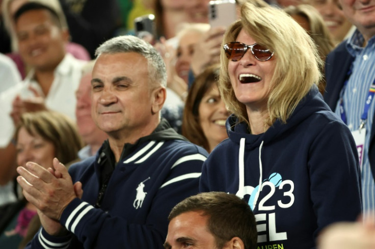 The parents of Serbia's Novak Djokovic, father Srdjan Djokovic (L) and mother Dijana Djokovic at the Australian Open