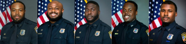This combination of photos from the Memphis Police Department shows, former police officers (L-R) Demetrius Haley, Desmond Mills, Emmitt Martin, Tadarrius Bean, and Justin Smith
