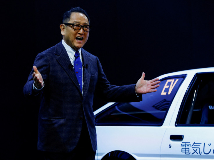 Toyota Motor President Akio Toyoda gestures at an event for Toyota GAZOO Racing and LEXUS