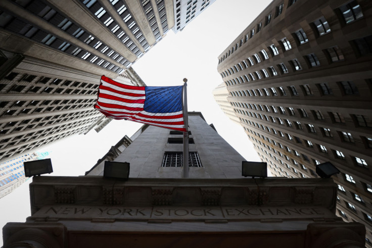 A U.S. flag is seen outside the New York Stock Exchange (NYSE) in New York City