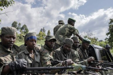M23 rebels pictured on January 6 at Rumangabo in eastern DR Congo
