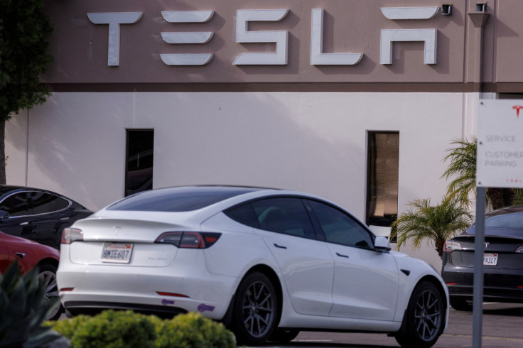 Tesla vehicles at a Tesla service center in California