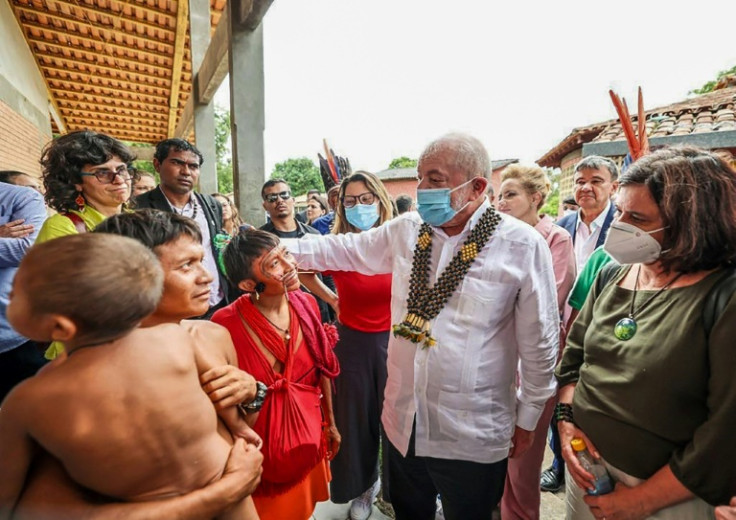 Brazilian President Luis Inacio Lula da Silva visited members of the Yanomami tribe