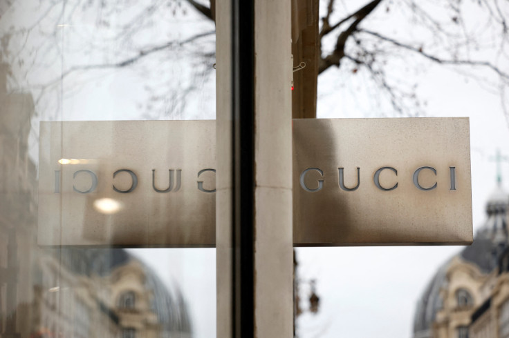 A Gucci logo is seen outside a shop in Paris