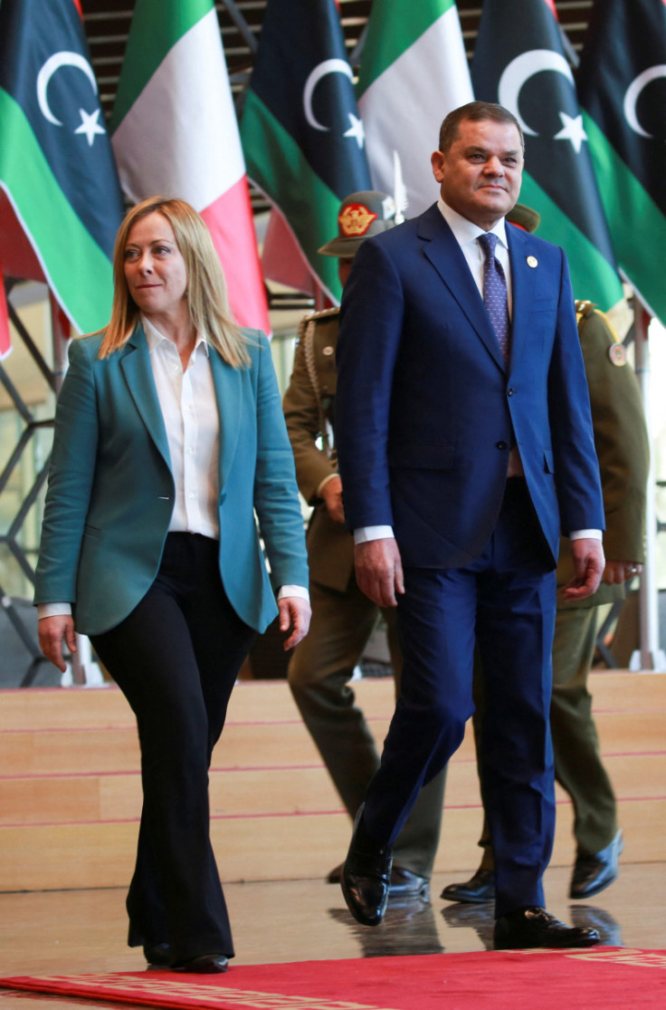 Italian Prime Minister Giorgia Meloni and the head of Libya's Government of National Unity, Abdulhamid al-Dbeibah attend a joint news conference in Tripoli