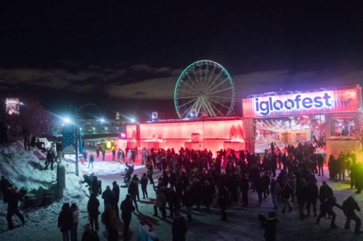 Montreal's Igloofest, sometimes called the coldest festival in the world, draws thousands of people eager to party despite the cold; here they end a night with a snowball fight on January 26, 2023