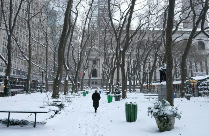 New York's Bryant Park on a snowy day in December 2020