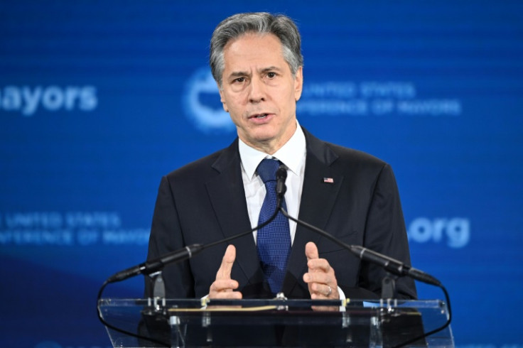 US Secretary of State Antony Blinken, seen speaking to the US Conference of Mayors on January 18, 2023, hopes to ease tensions in the Middle East