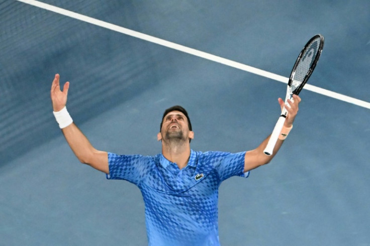 Djokovic celebrates his victory against Greece's Stefanos Tsitsipas