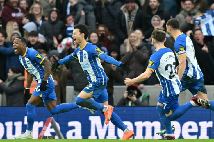 Kaoru Mitoma (centre) scored the winner as Brighton beat Liverpool 2-1 in the FA Cup fourth round