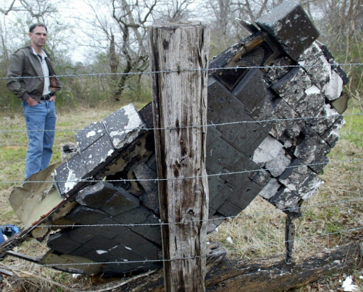 Debris of the Space Shuttle Columbia pictured two days after it broke up upon re-entry on February 1, 2003