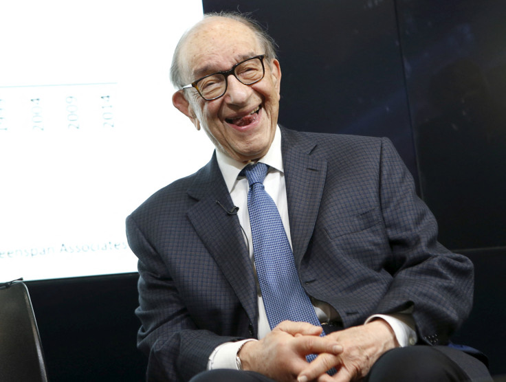 Former Federal Reserve Chair Alan Greenspan smiles at a Brookings Institution forum