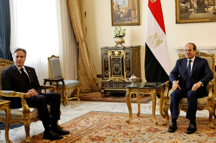 US Secretary of State Antony Blinken, on the left, meets Egyptian President Abdel Fattah al-Sisi at his palace in Cairo