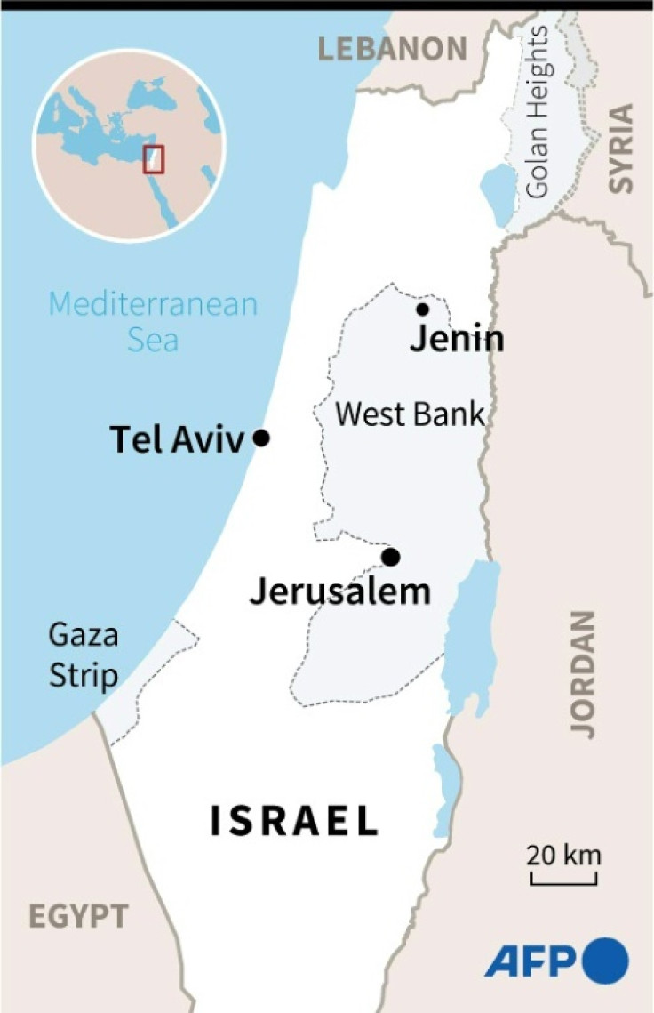 Map locating Jerusalem and West Bank's Jenin