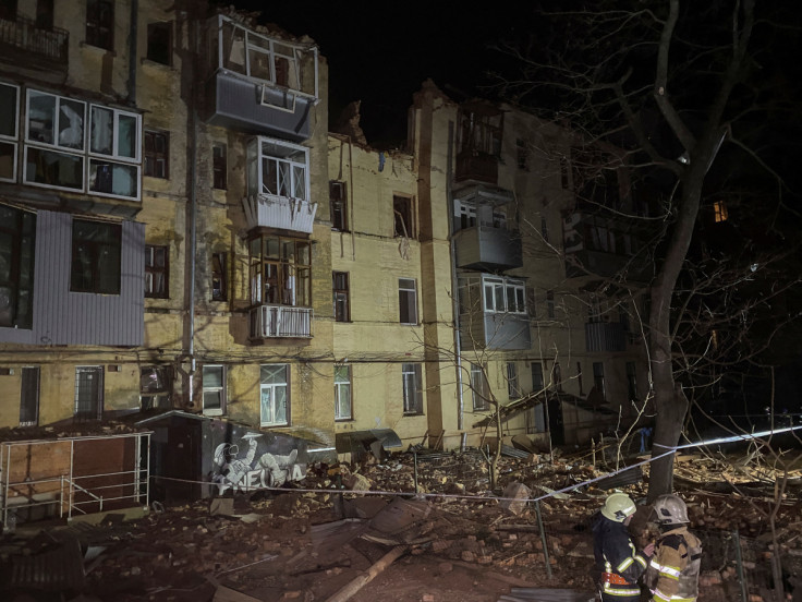 A view of an apartment building severely damaged by a Russian missile in Kharkiv