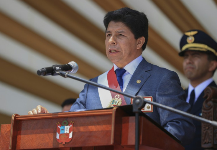 Peru's then-president Pedro Castillo delivering a speech in Lima on December 6, 2022, one day before he was removed from office