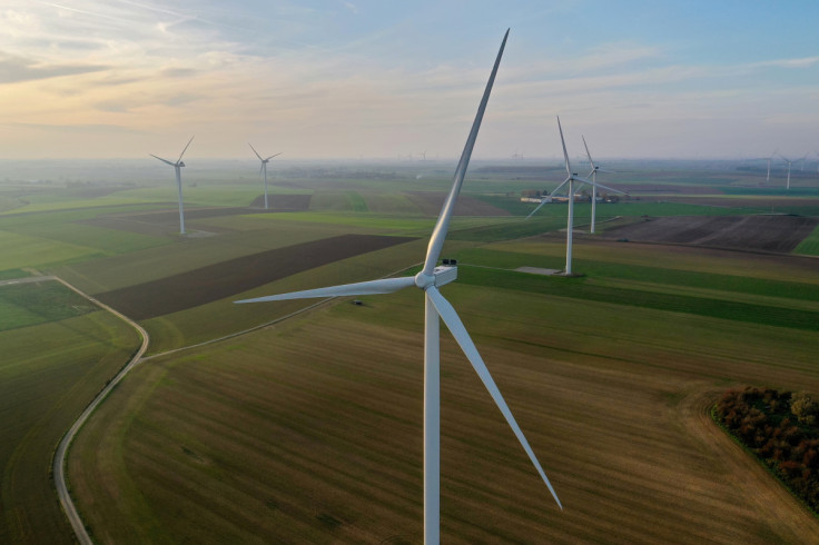 An aerial view shows a wind farm in Graincourt-les-Havrincourt