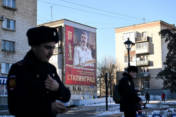 An image of Joseph Stalin on a poster to mark the 80th anniversary of the Battle of Stalingrad in Volgograd