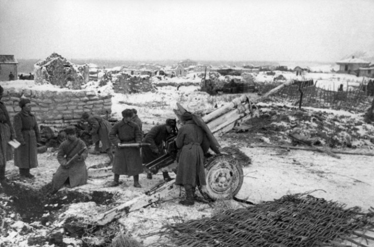 A Red Army artillery unit on the front line  during the 1942-1943  Battle of Stalingrad, which changed the course of World War II