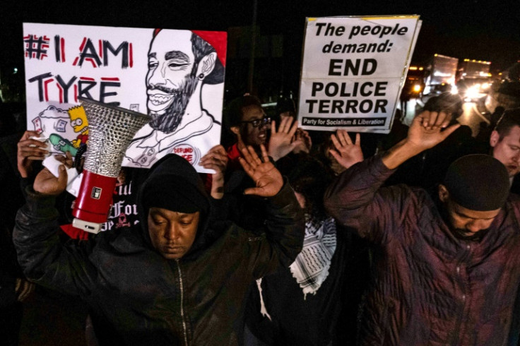 Demonstrators protesting the police killing of Tyre Nichols in Memphis, Tennessee