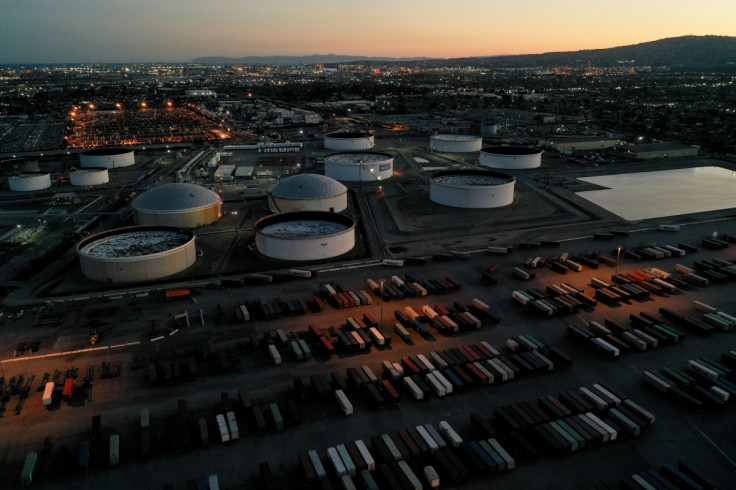 Cargo shipping containers at a storage yard in Carson, California