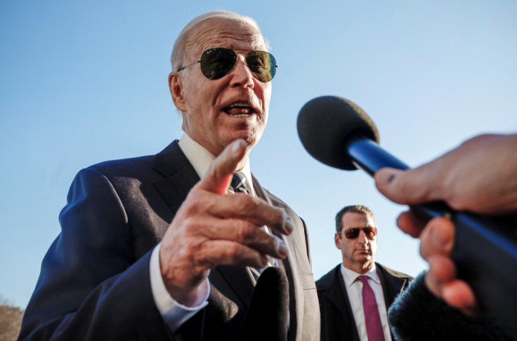 U.S. President Joe Biden speaks to the media after his arrival to the White House