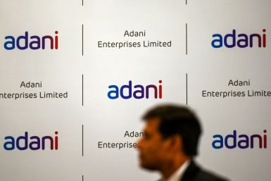 The logo of Adani is seen in Mumbai