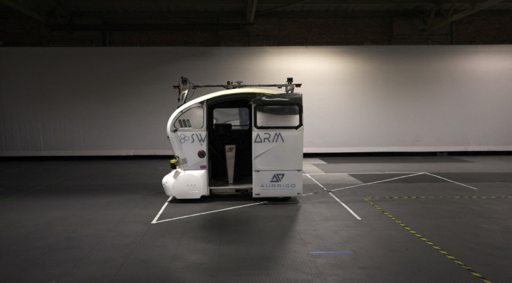 An autonomous ‘Auto-Pod’ vehicle is seen inside the Aurrigo factory in Coventry