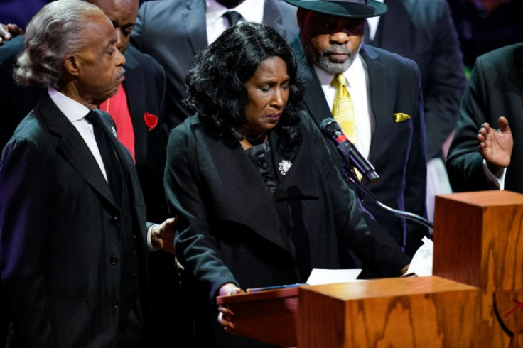 US civil rights leader Al Sharpton, pictured with RowVaughn Wells and Rodney Wells, the mother and stepfather of police violence victim Tyre Nichols, during his funeral in Memphis