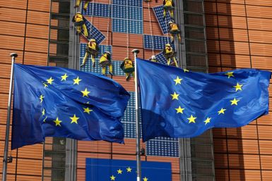 European Union flags flutter outside the EU Commission headquarters in Brussels