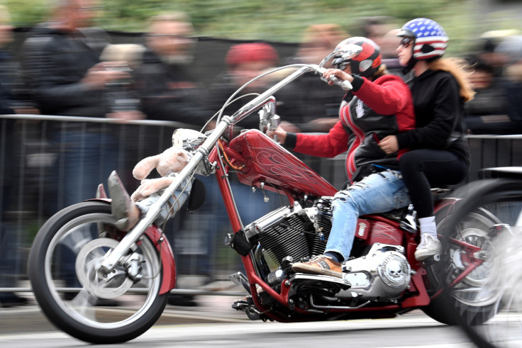 A biker rides his Harley-Davidson during a parade at the "Hamburg Harley Days" in Hamburg