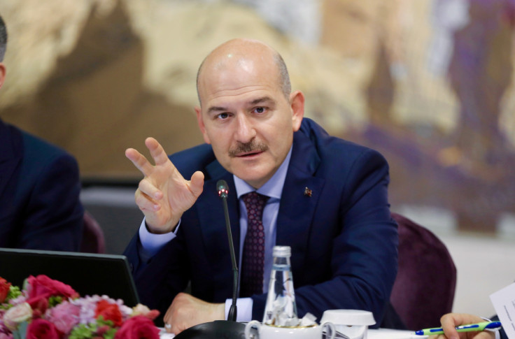 Turkish Interior Minister Suleyman Soylu speaks during a news conference in Istanbul