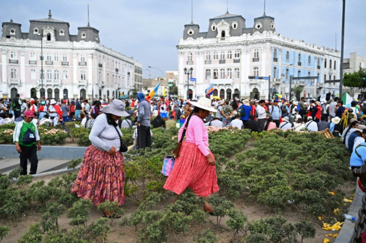 People protest against the government of Peruvian President Dina Boluarte in Lima on February 2, 2023